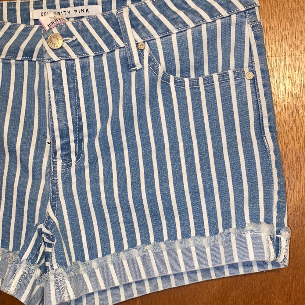 Blue Striped Women's Shorts - Picture 3 of 7